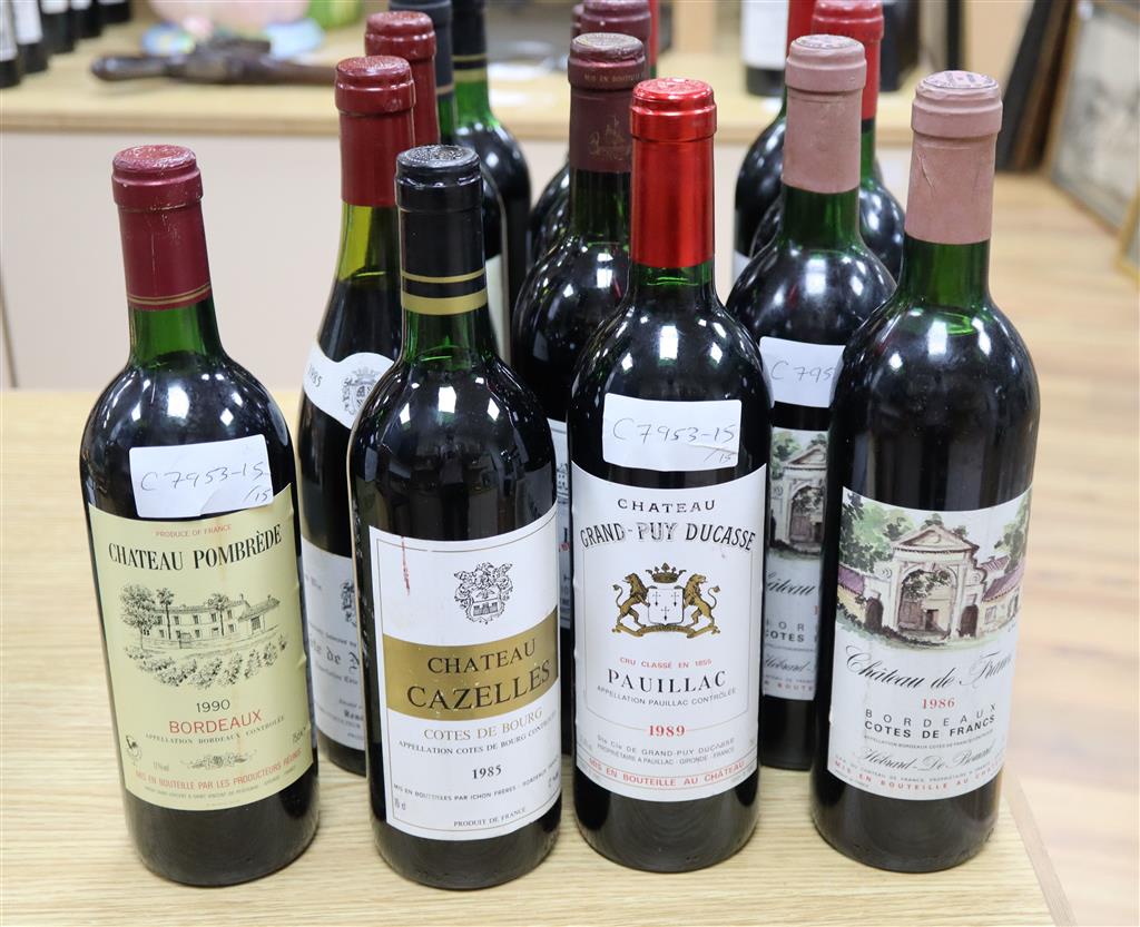 Fifteen assorted bottles of mainly Bordeaux red wines,